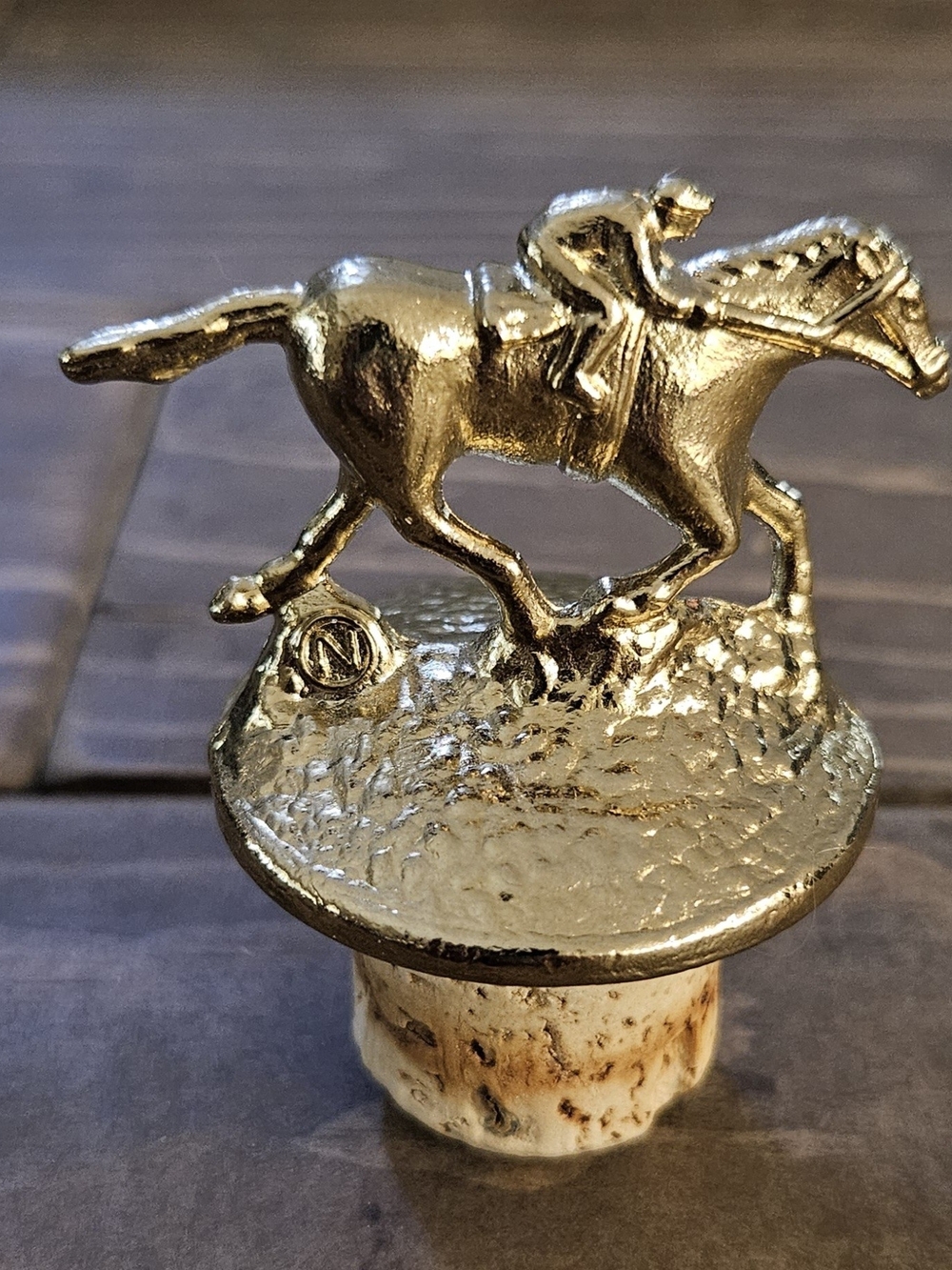 Gold Tone Horse and Jockey Bourbon Bottle Stopper
